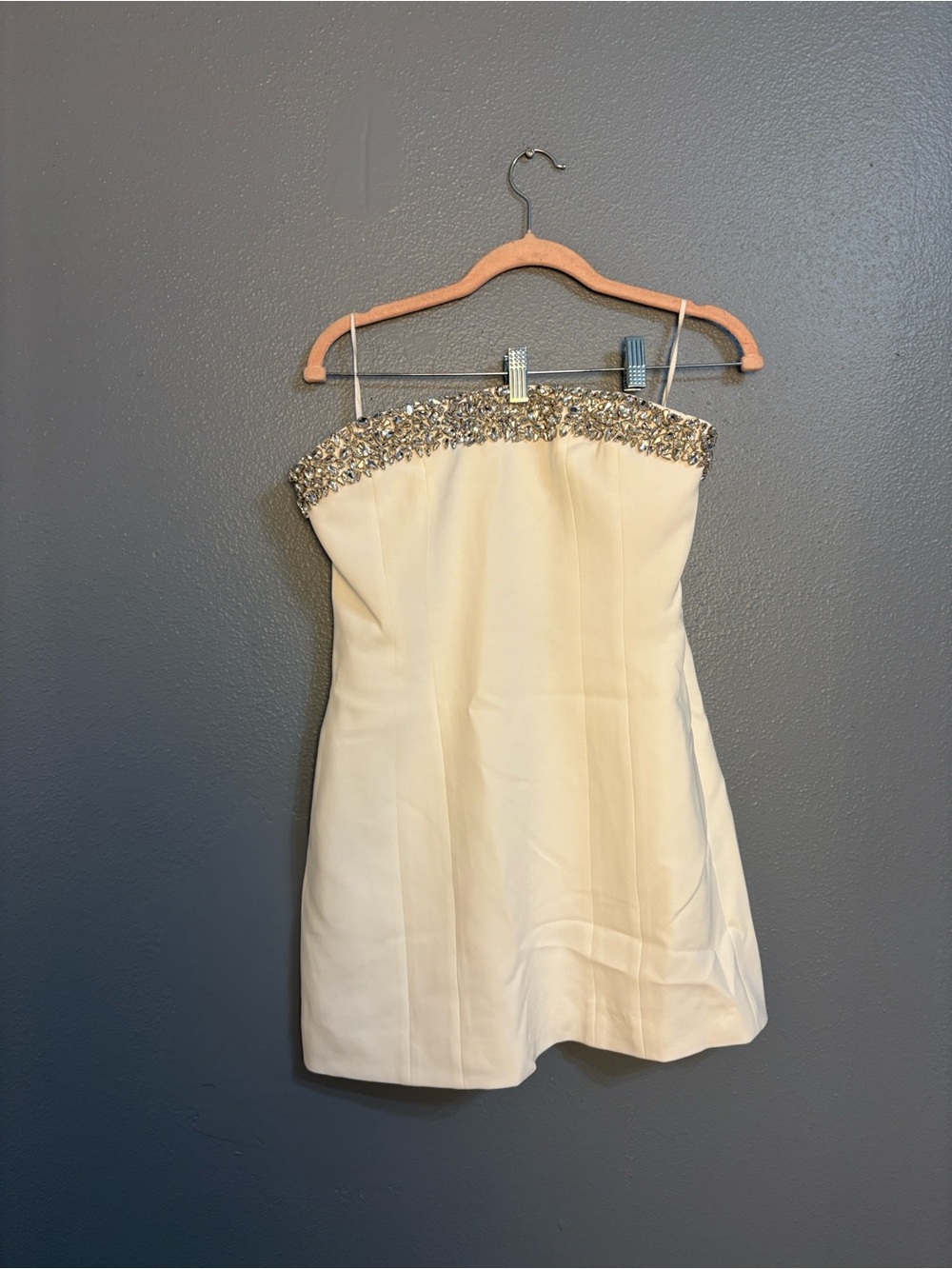 A.L.C Elsie Strapless White Mini Dress with Crystal Trim - Picture 3 of 6